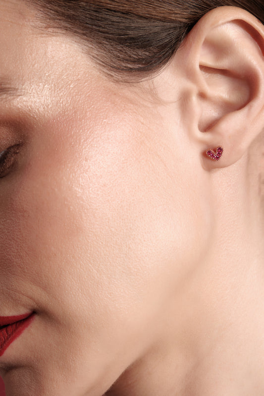 Rose Amour Studs — 925 sterling silver rose‑gold plated heart stud earrings with pink cubic zirconia